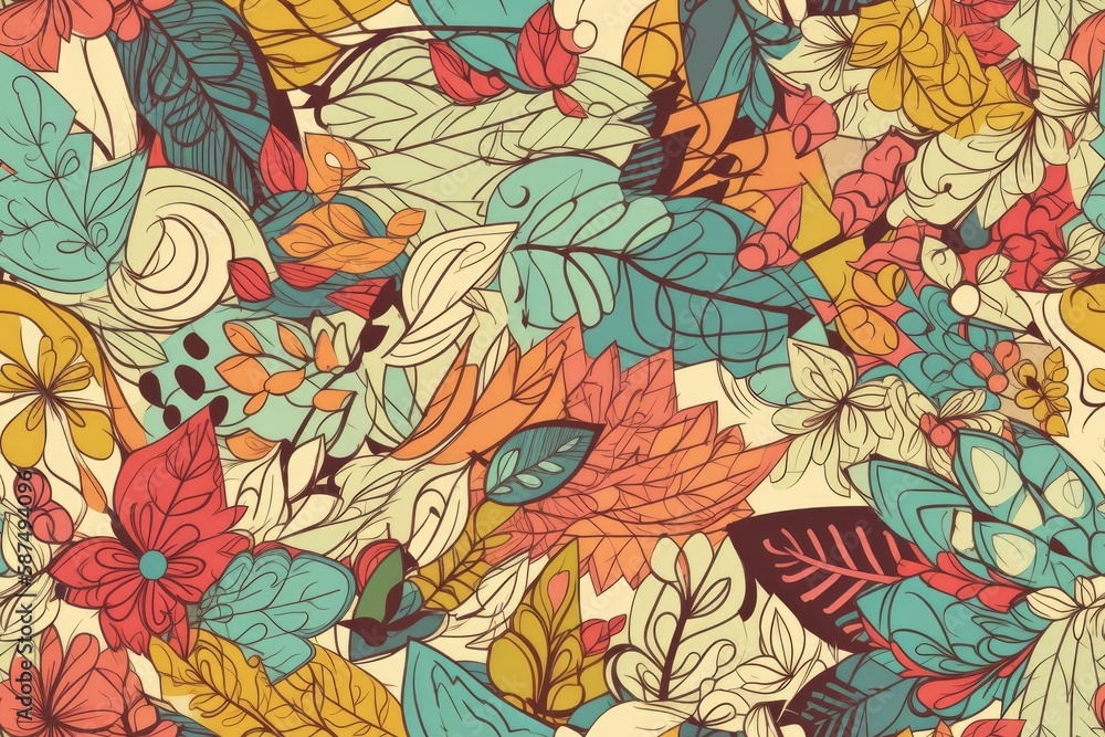 floral and leafy pattern on a plain white background. Generative AI floral and leafy pattern on a plain white background. Generative AI