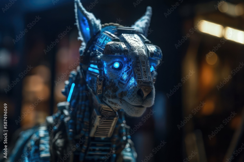 Blue Llama Cyber Robot Design Generative AI