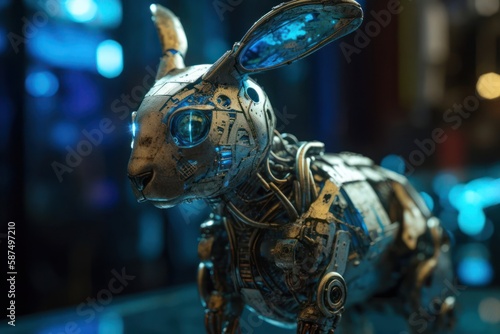 Blue Rabbit Electronic Robot Portrait Generative AI