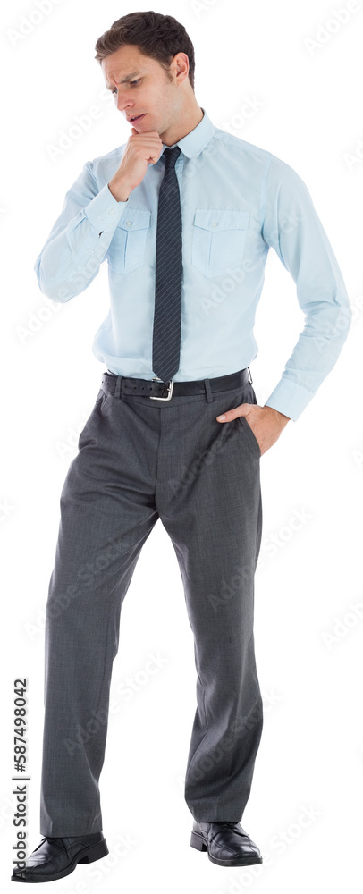 Thoughtful businessman with hand on chin Thoughtful businessman with hand on chin