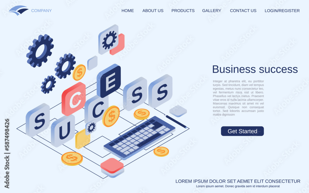 Business success modern 3d isometric vector concept illustration. Landing page design template Business success modern 3d isometric vector concept illustration. Landing page design template
