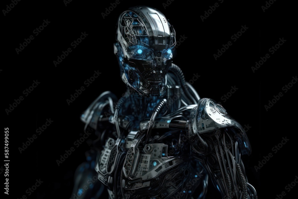 Blue Transparent Glass Robot Design Generative AI Blue Transparent Glass Robot Design Generative AI