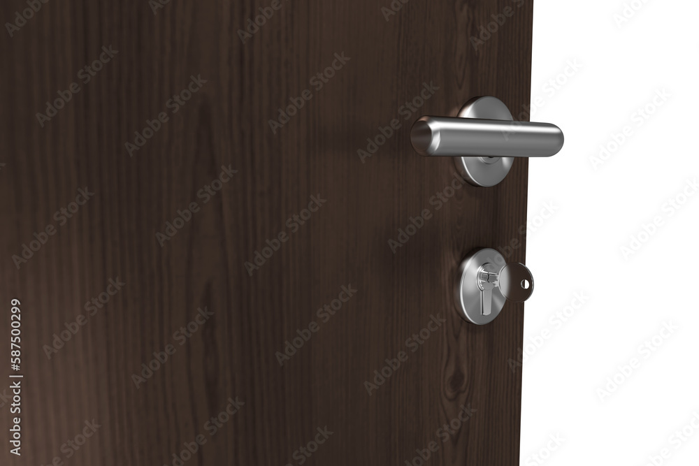 Fototapeta premium Closeup of brown door with key