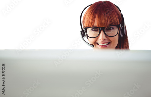 Attractive hipster woman with headset 