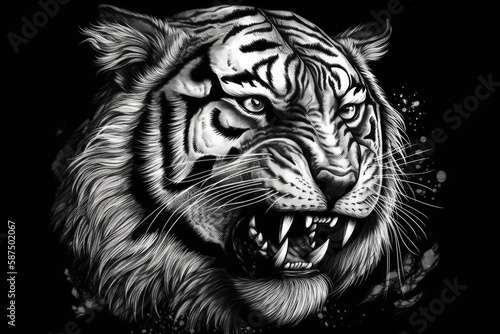 tiger tattoo logo created with ink from a predator's hands. Generative AI
