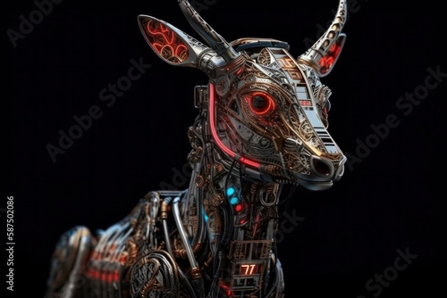 Red Deer Futuristic Robotic Creature Portrait Generative AI