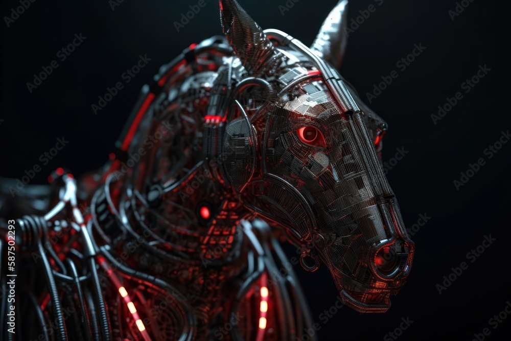 Fototapeta premium Red Donkey Mechanical Robotic Creature With Copyspace Generative AI