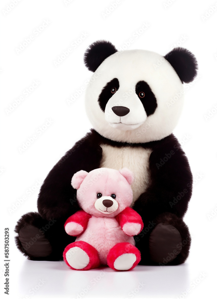 A cute adorable black and white panda holding a cute teddy bear, mothers day card. A cute adorable black and white panda holding a cute teddy bear, mothers day card.
