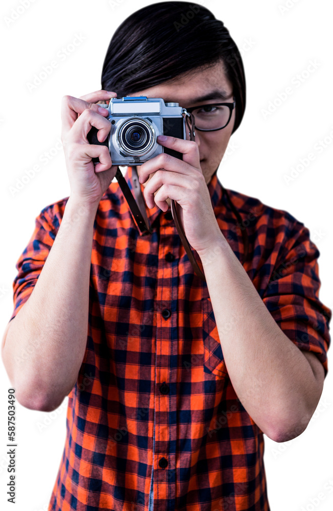 Hipster taking pictures with an old camera Hipster taking pictures with an old camera