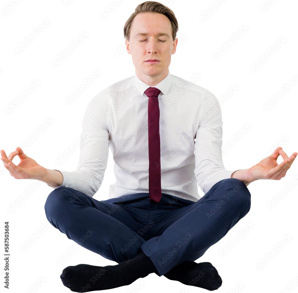 Zen businessman meditating in yoga pose Zen businessman meditating in yoga pose