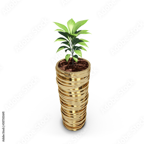 Plant on stack of gold coins
