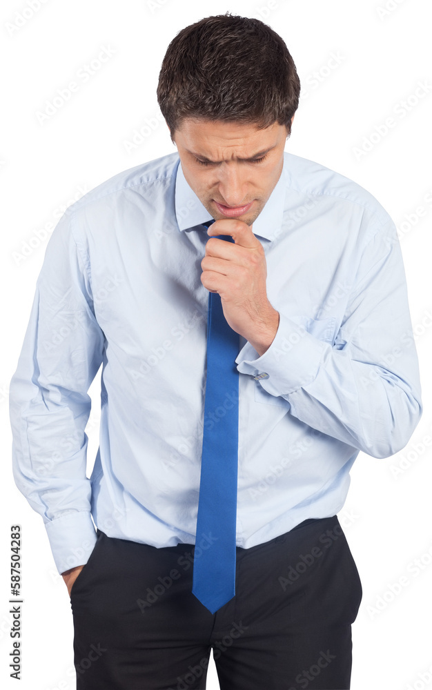 Thinking businessman touching his chin Thinking businessman touching his chin