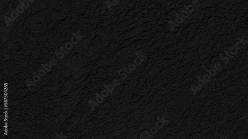 Cement wall panorama painted black with rough lines texture and seamless background, abstract black background. Texture of black plaster. Dark rough