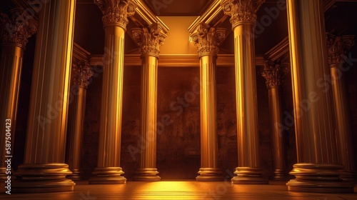 columns and a golden luxury classic arch. Created with generative AI.