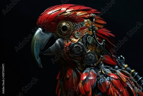 Red Parrot Electronic Robot Portrait Generative AI