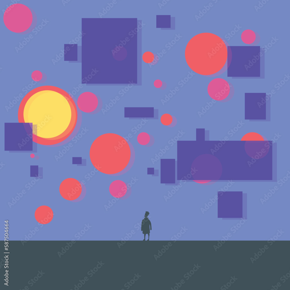 A sky made up of figures and a lonely man A sky made up of figures and a lonely man