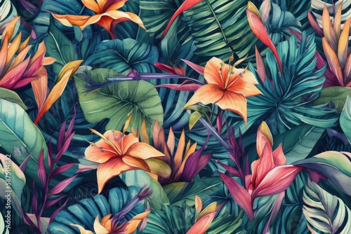 colorful tropical floral arrangement. Generative AI