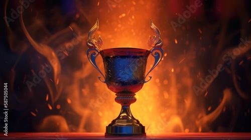 Winner trophy with flames.  Created with generative AI.