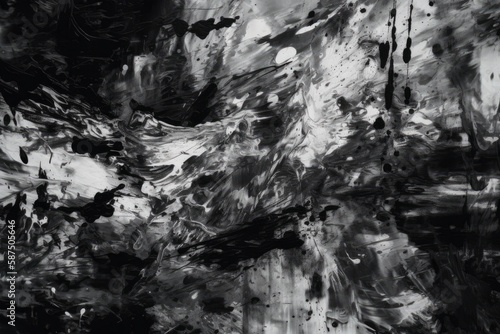 abstract black and white painting with thick brushstrokes. Generative AI