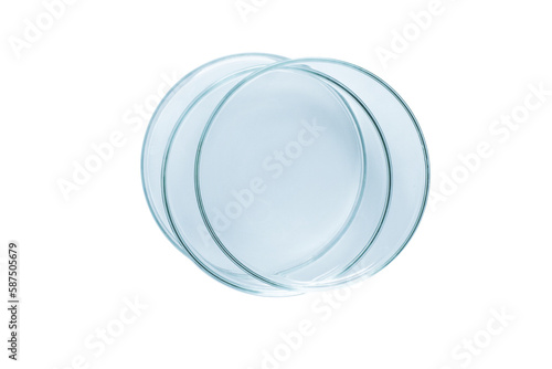 Three Petri dishes empty from blue glass isolated. PNG.