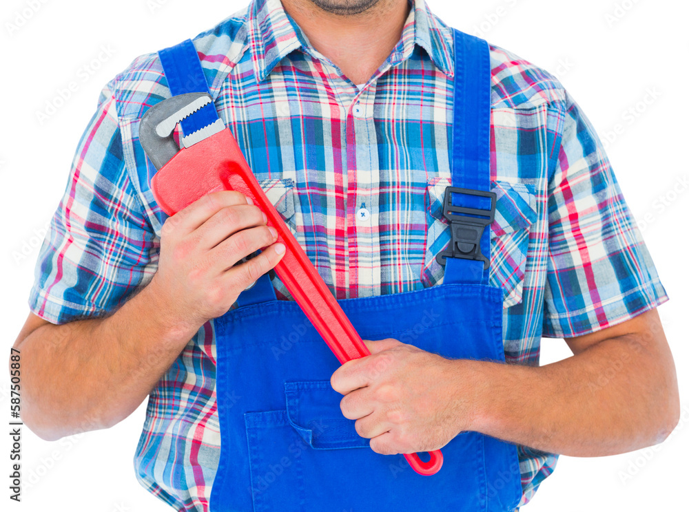 Obraz premium Cropped image of repairman holding monkey wrench