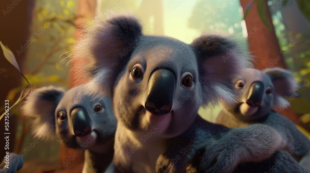 A group of koalas taking a selfie. Created with generative AI A group of koalas taking a selfie. Created with generative AI