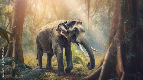 elephant in the forest watercolor style. Created with generative AI.