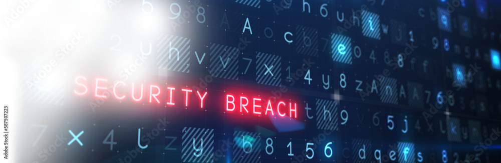 Digital image of security breach text screen Digital image of security breach text screen