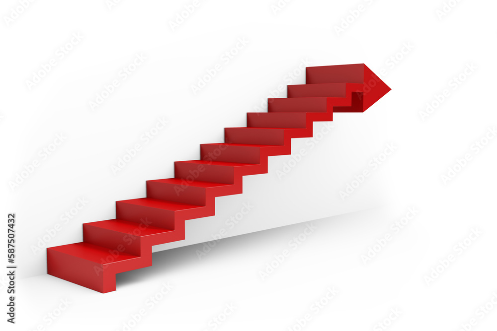 Computer graphic image of red steps and staircase Computer graphic image of red steps and staircase