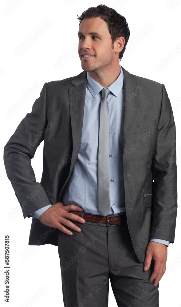 Fototapeta premium Smiling businessman with hand on hip