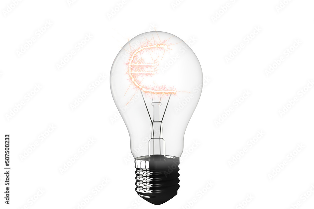 Close-up of light bulb with Euro symbol Close-up of light bulb with Euro symbol