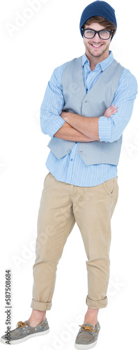 Man in casuals standing arms crossed over white background