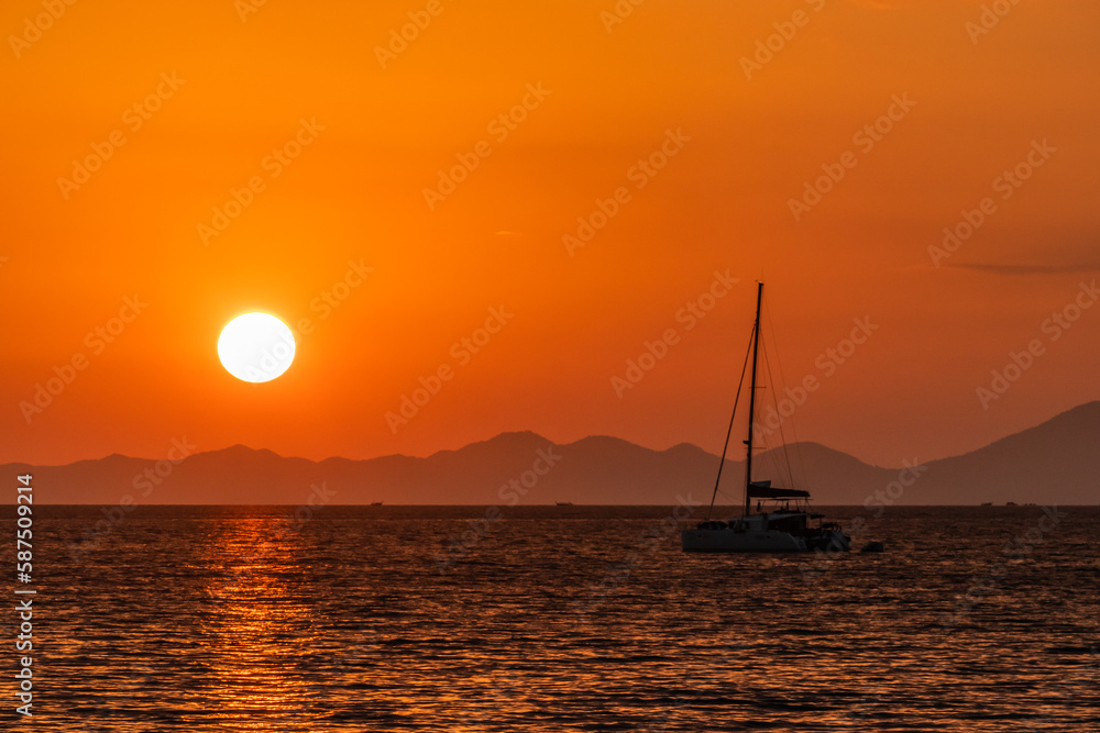 Catamaran moored in Krabi at sunset