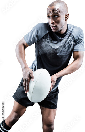 Sportsman catching ball while playing rugby