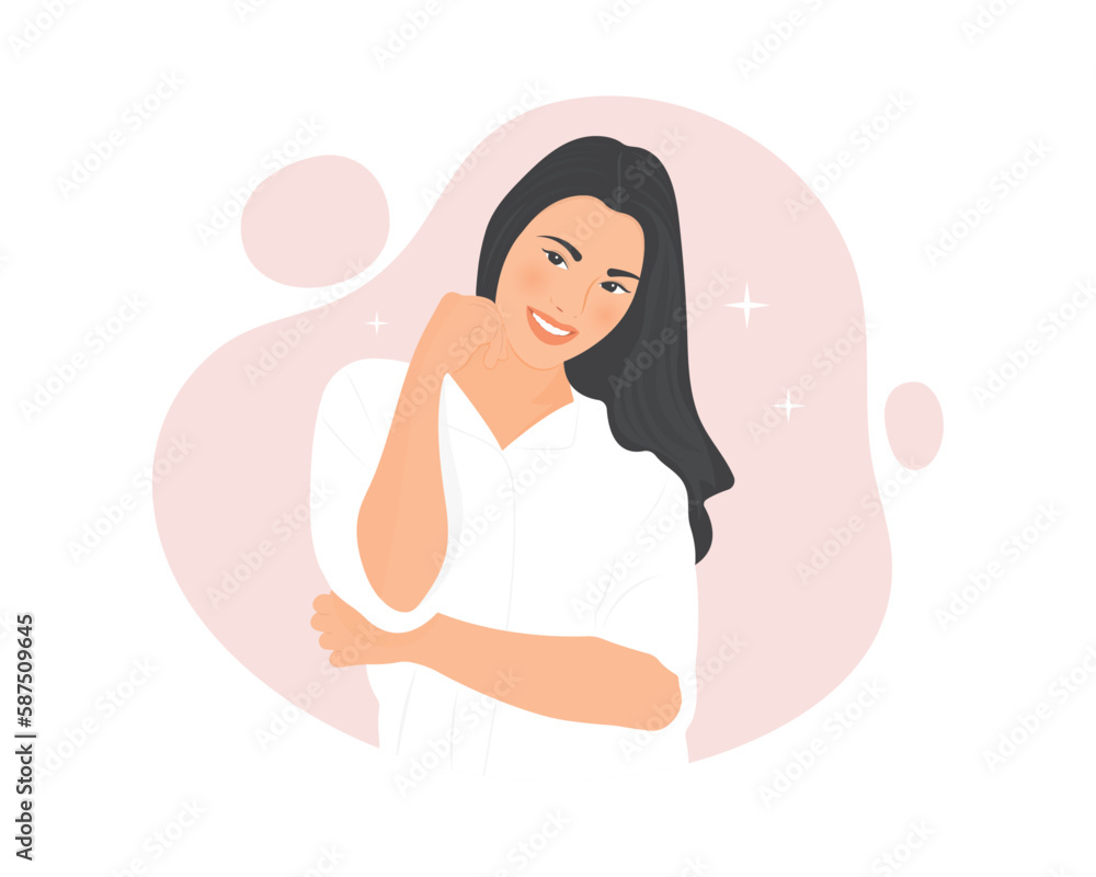 Happy health care young woman enjoying good health.Vector illustration. Happy health care young woman enjoying good health.Vector illustration.
