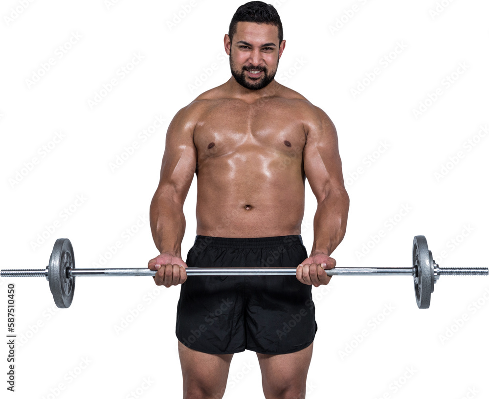 Muscular man lifting heavy barbell Muscular man lifting heavy barbell