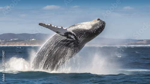 Monumental Majesty: Beholding the Powerful Breach of a Humpback Whale in the Ocean - Generative AI