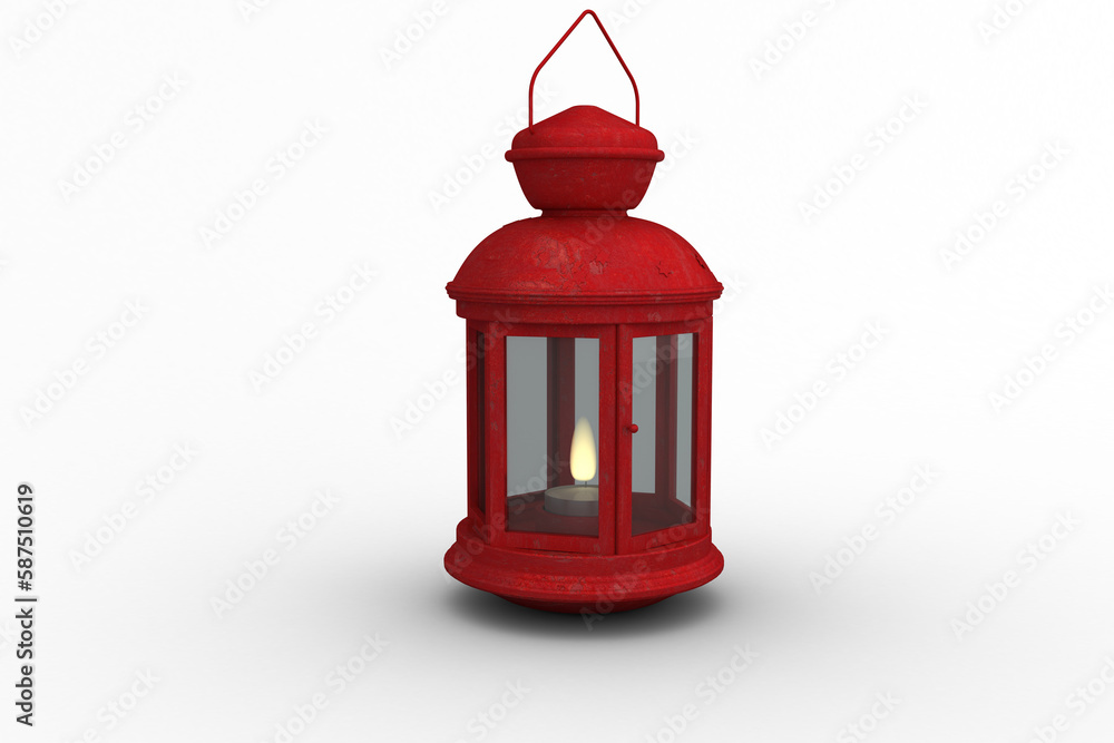 Obraz premium Red lantern on white background