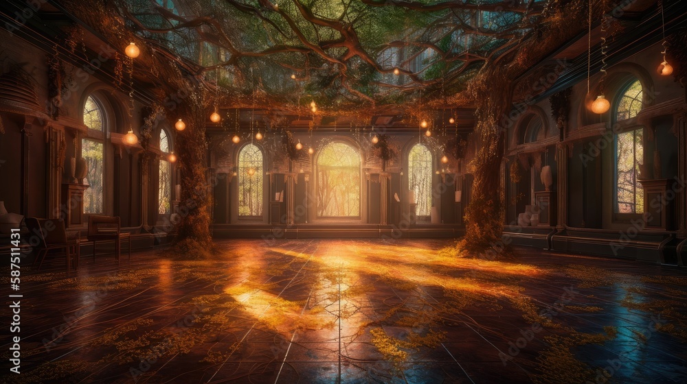 empty room in a magical forest. Created with generative AI.