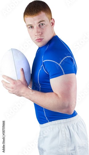 Rugby player holding rugby ball