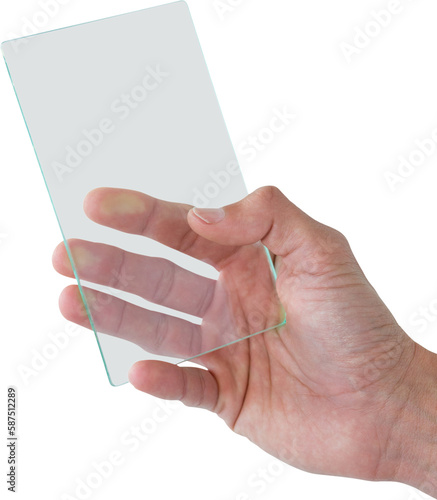 Cropped image of person holding futuristic glass interface
