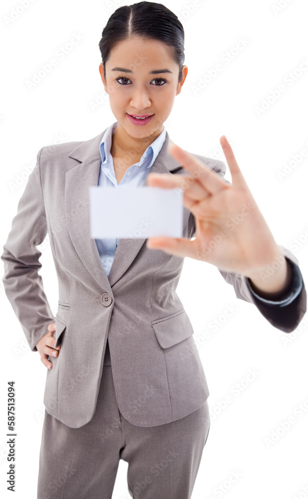 Portrait of a gorgeous businesswoman showing a blank business card Portrait of a gorgeous businesswoman showing a blank business card