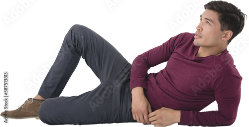 Full length of businessman reclining while looking away