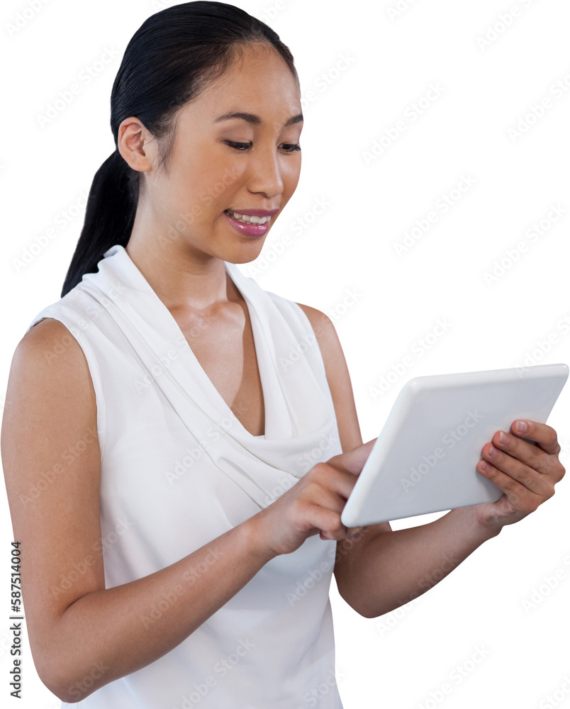 Smiling young businesswoman using digital tablet Smiling young businesswoman using digital tablet