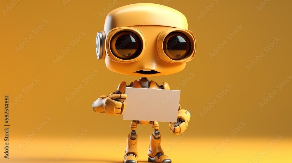 Cute Cartoon robot holding a Blank Sign. Created with Generative AI. Cute Cartoon robot holding a Blank Sign. Created with Generative AI.