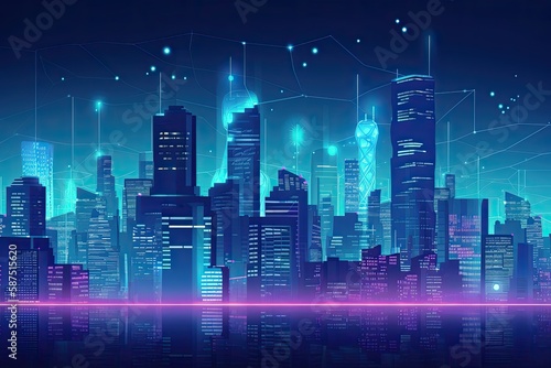 A futuristic cityscape with towering skyscrapers and advanced technology background Generative AI 