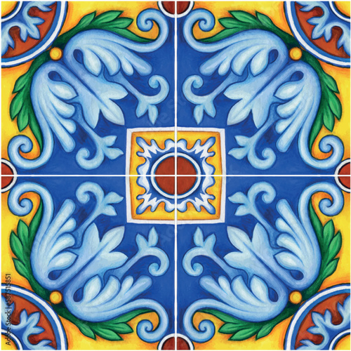 Watercolor mediterranean traditional tiles