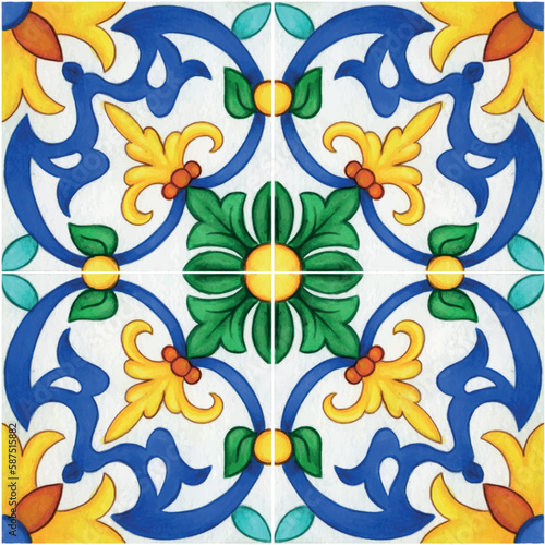 Watercolor mediterranean traditional tiles