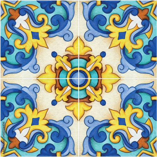 Watercolor mediterranean traditional tiles
