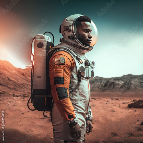 African American Black Astronaut On Mars Fictional Generative AI